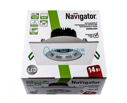 Поворотный Квадратный встраиваемый (LED) светильник даунлайт 148х148х68 Navigator NDL-PS2-14W-840-WH-LED 14Вт 4000К IP44 (71391) Белый