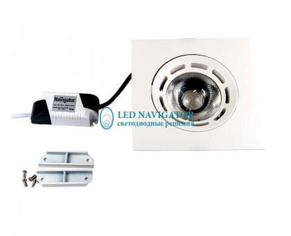 Поворотный Квадратный встраиваемый (LED) светильник даунлайт 148х148х68 Navigator NDL-PS2-14W-840-WH-LED 14Вт 4000К IP44 (71391) Белый