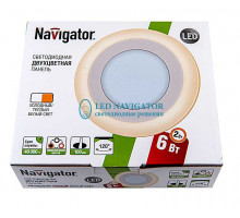 Круглый встраиваемый светодиодный (LED) светильник 140х20 Navigator NLP-RC2-6+2W-R140-WWW-LED 6/2Вт 4000/2700 IP20 (71820) Белый
