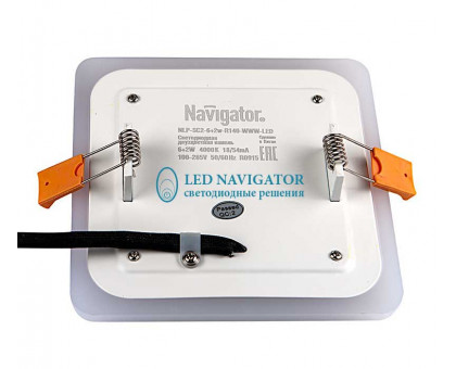 Квадратлый встраиваемый светодиодный (LED) светильник 140х140х20 Navigator NLP-SC2-6+2W-WWW-LED 6/2Вт 4000/2700 IP20 (71824) Белый