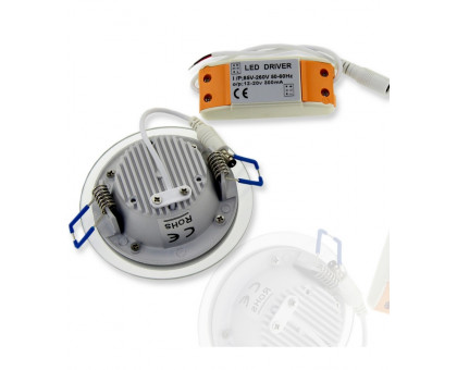 Круглый встраиваемый (LED) светильник даунлайт 100мм 6Вт 6500K IP20 (51949) Белый со стеклом