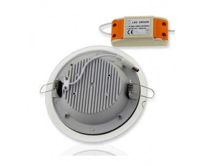 Круглый встраиваемый (LED) светильник даунлайт 160мм 12Вт 6500K IP20 (51955) Серебро со стеклом
