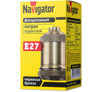Ретро подвесной патрон Navigator NLH-V01-007-E27 под лампу E27 (61518) Черненая Бронза