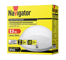 Круглый накладной (LED) светильник ЖКХ ДПБ Navigator NBL-PR1-13-4K-WH-SNR-LED 13Вт 4000K IP65 235х94 мм (14243) с микроволновым датчиком движения
