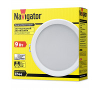 Круглый встраиваемый (LED) светильник даунлайт 125х45 Navigator NDL-P3-9W-840-WH-LED 9Вт 4000К IP44 (14478) Белый