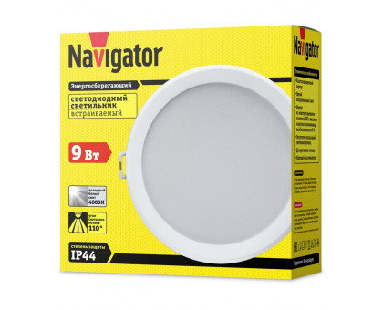 Круглый встраиваемый (LED) светильник даунлайт 125х45 Navigator NDL-P3-9W-840-WH-LED 9Вт 4000К IP44 (14478) Белый