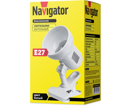 Настольная LED лампа с цоколем Е27 Navigator NDF-C013-60W-WH-E27 (61658) Белый на прищепке