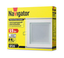 Квадратный встраиваемый (LED) светильник даунлайт 160х160х41 Navigator NDL-SP3-15W-840 15Вт 4000К IP20 (71272) Белый со стеклом