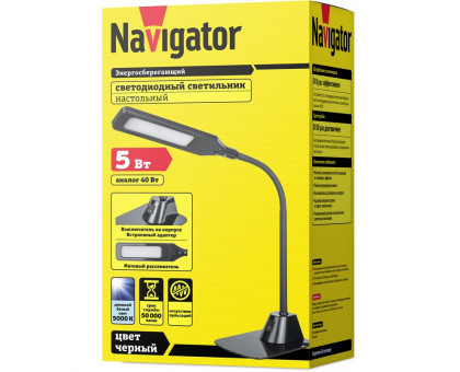 Настольная светодиодная (LED) лампа Navigator NDF-D007-5W-5K-BL-LED 5Вт 5000K Холодный белый свет (71565) Чёрный