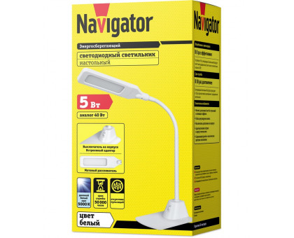 Настольная светодиодная (LED) лампа Navigator NDF-D007-5W-5K-WH-LED 5Вт 5000K Холодный белый свет (71566) Белый