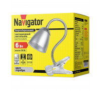 Настольная светодиодная (LED) лампа Navigator NDF-C006-6W-4K-S-LED 6Вт 4000K Дневной белый свет (71575) Серебро на прищепке