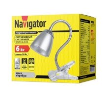 Настольная светодиодная (LED) лампа Navigator NDF-C006-6W-4K-S-LED 6Вт 4000K Дневной белый свет (71575) Серебро на прищепке