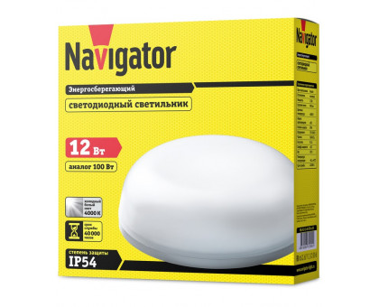 Круглый накладной (LED) светильник ЖКХ ДПБ Navigator NBL-R2-12-4K-IP54-LED 12Вт 4000K IP54 210х60 мм (71580) Белый