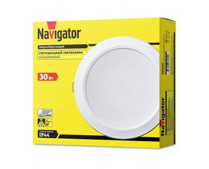 Круглый встраиваемый (LED) светильник даунлайт 222х70 Navigator NDL-P1-30W-840-WH-LED 30Вт 4000К IP44 (71694) Белый