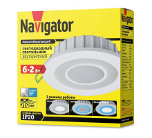 Круглый встраиваемый (LED) светильник даунлайт 120х32 Navigator NDL-RC1-6+2W-R120-WB-LED 6/2Вт 4000/синий IP20 (71817) Белый