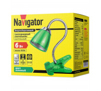 Настольная светодиодная (LED) лампа Navigator NDF-C006-6W-4K-G-LED 6Вт 4000K Дневной белый свет (71835) Зеленый на прищепке