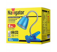 Настольная светодиодная (LED) лампа Navigator NDF-C006-6W-4K-B-LED 6Вт 4000K Дневной белый свет (71836) Синий на прищепке