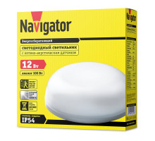 Круглый накладной (LED) светильник ЖКХ ДПБ Navigator NBL-R2-12-4K-IP54-SNRV-LED 12Вт 4000K IP54 210х60 мм (71926) с оптико-акустическим датчиком движения