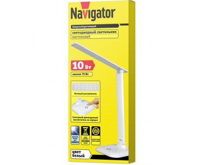Диммируемая настольная светодиодная (LED) лампа Navigator NDF-D015-10W-6K-WH-LED 10Вт 6000K Холодный белый свет (94683) Белый