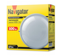 Круглый накладной светильник ЖКХ (НПП) под лампу Е27 Navigator NBL-R1-100-E27/WH IP54 235х100 мм (94806) Без решетки