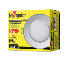 Круглый встраиваемый (LED) светильник даунлайт 83х58 Navigator NDL-P1-5W-830-SL-LED 5Вт 3000К IP44 (94821) Серебро