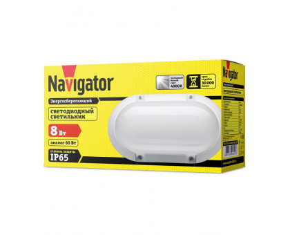 Овальный накладной (LED) светильник ЖКХ ДПБ Navigator NBL-PO1-8-4K-WH-IP65-LED 8Вт 4000K IP65 120х208х74 мм (94822) Белый