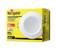 Круглый встраиваемый (LED) светильник даунлайт 100х63 Navigator NDL-P1-6W-840-WH-LED 6Вт 4000К IP44 (94833) Белый