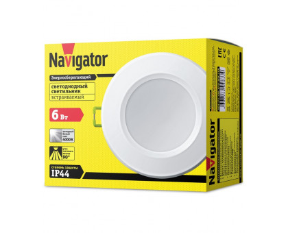 Круглый встраиваемый (LED) светильник даунлайт 100х63 Navigator NDL-P1-6W-840-WH-LED 6Вт 4000К IP44 (94833) Белый