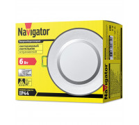 Круглый встраиваемый (LED) светильник даунлайт 100х63 Navigator NDL-P1-6W-840-SL-LED 6Вт 4000К IP44 (94834) Серебро