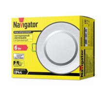 Круглый встраиваемый (LED) светильник даунлайт 100х63 Navigator NDL-P1-6W-840-SL-LED 6Вт 4000К IP44 (94834) Серебро