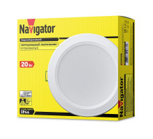 Круглый встраиваемый (LED) светильник даунлайт 170х69 Navigator NDL-P1-20W-840-WH-LED 20Вт 4000К IP44 (94837) Белый