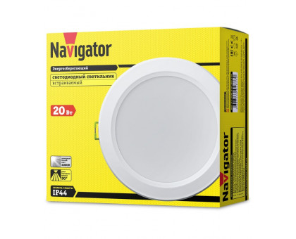 Круглый встраиваемый (LED) светильник даунлайт 170х69 Navigator NDL-P1-20W-840-WH-LED 20Вт 4000К IP44 (94837) Белый