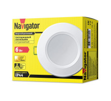 Круглый встраиваемый (LED) светильник даунлайт 100х63 Navigator NDL-P1-6W-830-WH-LED 6Вт 3000К IP44 (94899) Белый