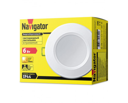 Круглый встраиваемый (LED) светильник даунлайт 100х63 Navigator NDL-P1-6W-830-WH-LED 6Вт 3000К IP44 (94899) Белый