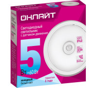 Круглый накладной (LED) светильник ЖКХ ДПБ Онлайт OBL-R1-5-4K-WH-IP40-LED-SNR 5Вт 4000K IP40 155х40 мм (61183) с инфракрасным датчиком движения