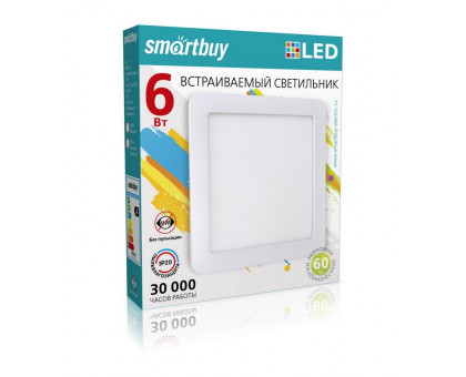 Квадратный встраиваемый (LED) светильник 120х120х10 Smartbuy 6Вт 6500K IP20 (SBL-DLSq-6-65K) Белый