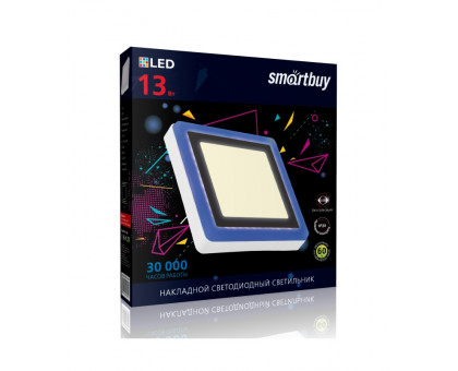 Квадратный накладной (LED) светильник 195х195х10 Smartbuy 13Вт 3000/Синий IP20 (SBLSq1-DLB-13-3K-B) Белый