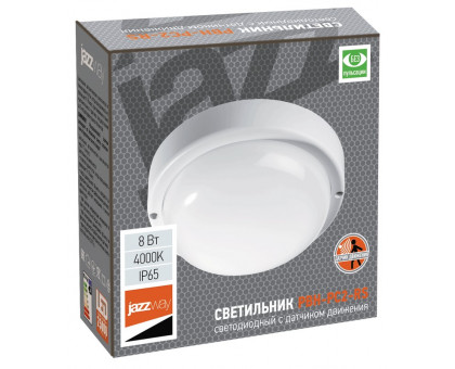 Круглый накладной (LED) светильник ЖКХ ДПБ Jazzway PBH-PC2-RS 8w 4000K WHITE IP65 SENSOR 8Вт 155х50 мм (2852113) с микроволновым датчиком движения