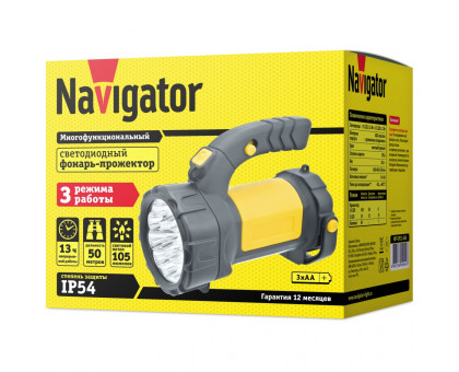Светодиодный (LED) фонарь-прожектор Navigator NPT-SP11-3AA на батарейках 3AA (94944) 3 режима работы