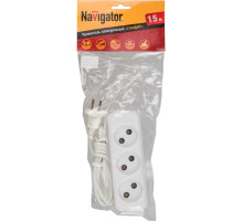 Бытовой удлинитель Navigator NPE-S1-03-150-X-2x0.75 6А 1300Вт 3 розетки 1.5 м. (71448) без заземлением