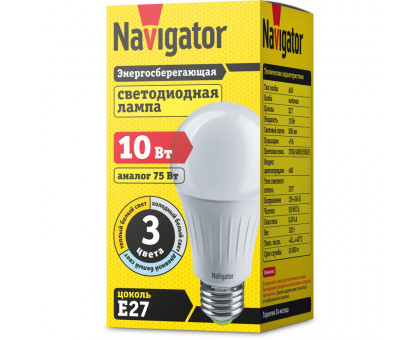 Светодиодная (LED) лампа Navigator NLL-A60-10-230-3COLOR-E27 10Вт Е27 Груша (61625)  свет