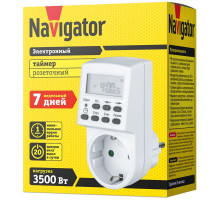 Электронный розеточный таймер Navigator NTR-E-S01-WH IP20 (61555) 7 дней (недельный)
