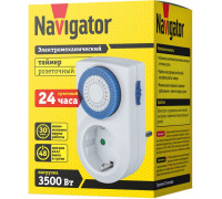 Аналоговый розеточный таймер Navigator NTR-A-S01-WH IP20 (61557) 24 часа (суточный)