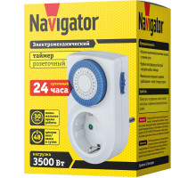 Аналоговый розеточный таймер Navigator NTR-A-S01-WH IP20 (61557) 24 часа (суточный)