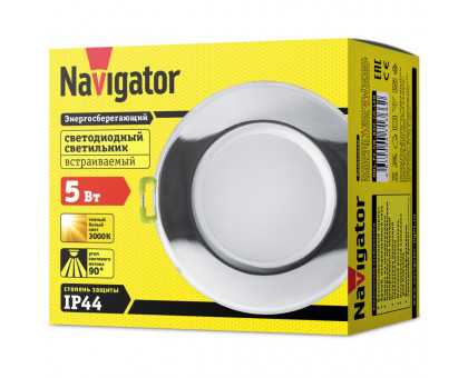 Круглый встраиваемый (LED) светильник даунлайт 83х58 Navigator NDL-P2-5W-830-CH-LED 5Вт 3000К IP44 (71366) Хром