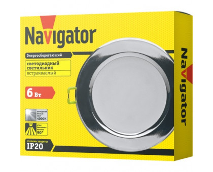 Круглый встраиваемый светодиодный (LED) светильник 110х36 Navigator NDL-R1-6W-840-CH-GX53-LED 6Вт 4000К IP20 (71370) Хром