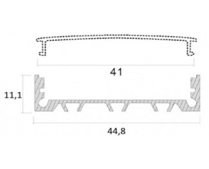 Накладной алюминиевый профиль VIASVET 2000х44.8х11.1 мм аннодированный серебрянный (SP268) для многорядной ленты
