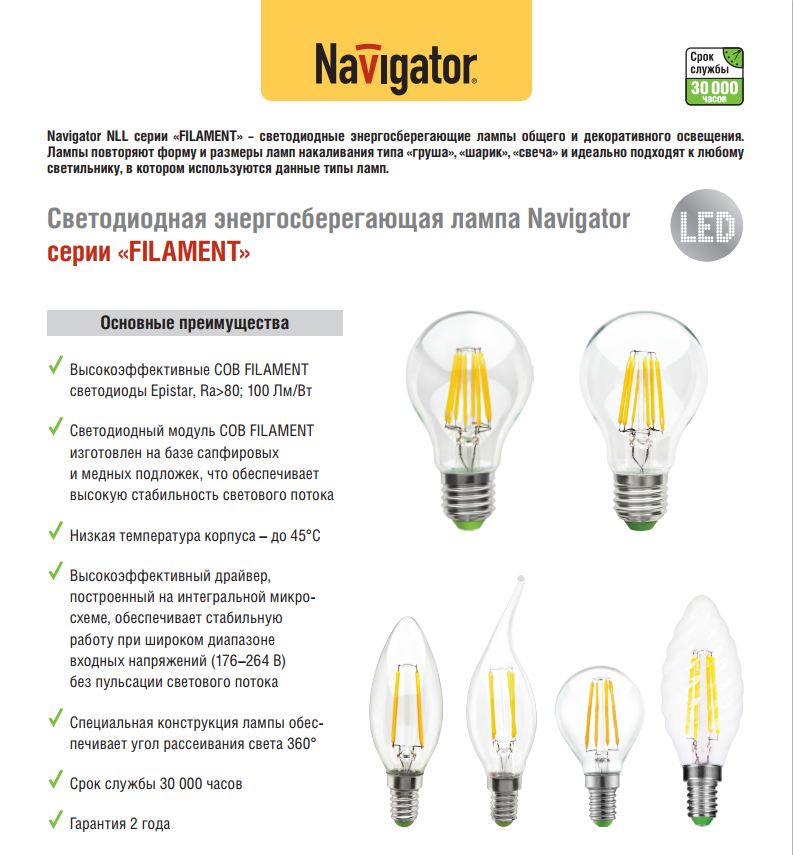 LED лампа Filament G45 4Вт E14 теплый свет