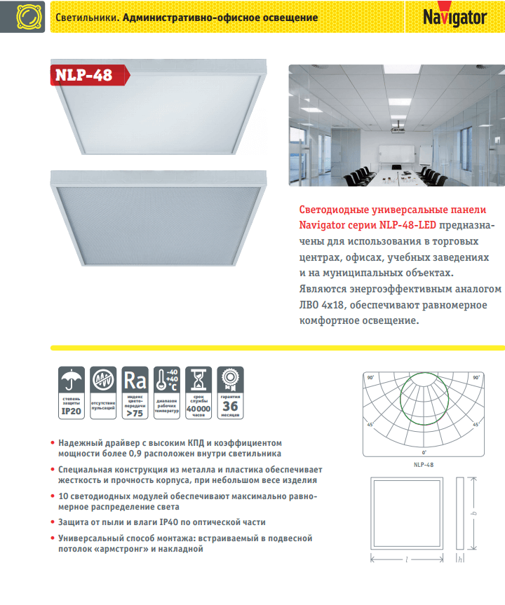 Армстронг повышенной мощности NLP-OS2-48-4K-LED