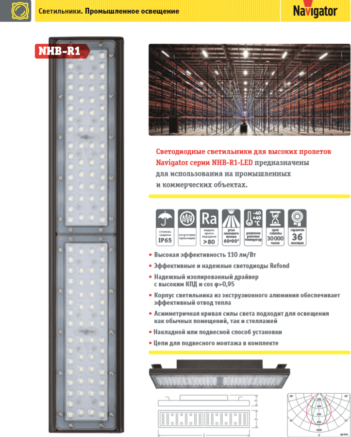 Светильник Navigator 61 694 NHB-R1-100-5K-60X90D